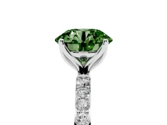 Fancy Green Round Cut Diamond Solitaire Engagement Ring Set in White gold with Round Pavé Band and Prong Setting