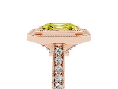 Fancy Yellow Asscher Cut Diamond Halo Milgrain Pavé Band Ring Set in Rose gold with Prong Setting