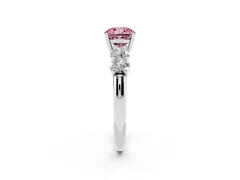 Fancy Pink Cushion Cut Diamond Five-Stone Prong Set Ring Set in White gold with Classic Band