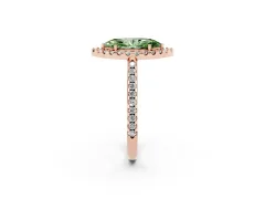 Fancy Green Marquise Cut Diamond Pavé Halo Ring Set in Rose gold with Prong Setting