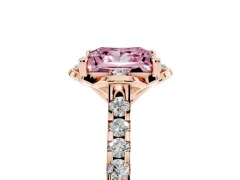 Fancy Pink Princess Cut Diamond Solitaire Ring Set in Rose gold with Pavé Band and Floral Prong Setting