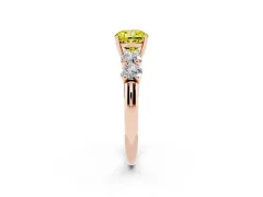 Fancy Yellow Cushion Cut Diamond Five-Stone Prong Set Ring Set in Rose gold with Classic Band