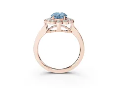 Fancy Blue Oval Cut Diamond Halo Cluster Engagement Ring Set in Rose gold with Solitaire Band and Prong Setting