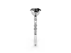 Fancy Black Round Cut Diamond Solitaire Engagement Ring Set in Silver with Round Pavé Band and Prong Setting