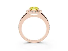 Fancy Yellow Cushion Cut Diamond Pavé Halo Ring Set in Rose gold with Prong Setting