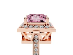Fancy Pink Princess Cut Diamond Halo Ring Set in Rose gold with Accent-Lined Split Shank and Prong Setting