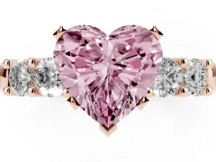 Fancy Pink Heart Cut Diamond Five-Stone Prong Set Engagement Ring Set in Rose gold with Channel Band