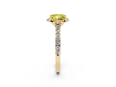 Fancy Yellow Princess Cut Diamond Solitaire Ring Set in Yellow gold with Pavé Band and Floral Prong Setting
