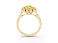 Fancy Yellow Round Cut Diamond Cluster Halo Ring Set in Yellow gold with Milgrain Bezel Accents and Plain Band