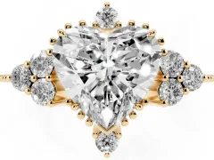 Heart Cut Diamond Cluster Ring Set in Yellow gold with Beaded Band