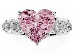 Fancy Pink Heart Cut Diamond Pavé Engagement Ring Set in Platinum with Prong Setting
