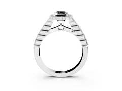 Fancy Black Radiant Cut Diamond Halo Ring Set in Silver with Pavé Milgrain Band