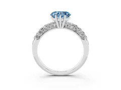 Fancy Blue Heart Cut Diamond Pavé Band Solitaire Ring Set in White gold with Close-Set Accent Stones and Prong Setting
