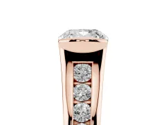 Cushion Cut Diamond Bezel-Set Solitaire Ring Set in Rose gold with Channel-Set Band