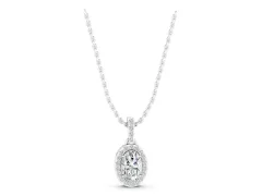 Oval Diamond Halo Pendant Set in Silver with Pavé Prong Setting