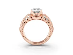 Asscher Cut Diamond Art Deco Ring Set in Rose gold with Pavé Split Shank