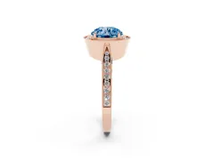 Fancy Blue Round Cut Diamond Halo Engagement Ring Set in Rose gold with Accent Split Shank Band