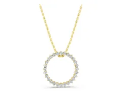 Round Diamond Halo Pendant Set in Yellow gold with Prong-Set Circle