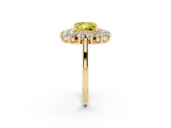 Fancy Yellow Princess Cut Diamond Floral Double Halo Ring Set in Yellow gold with Round Petals