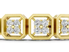 Round Diamond Tennis Bracelet Set in Yellow gold with Milgrain Bezel Setting