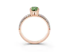 Fancy Green Pear Cut Diamond Solitaire Ring Set in Rose gold with Multi-Row Round Pavé Band and Prong Setting