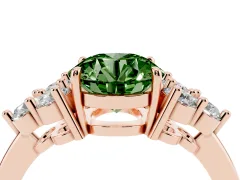 Fancy Green Round Cut Diamond Solitaire Ring Set in Rose gold with Cluster Accents on Each Side