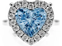 Fancy Blue Heart Cut Diamond Cluster Halo Solitaire Ring Set in White gold with Prong Setting