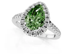 Fancy Green Pear Cut Diamond Pavé Halo Engagement Ring Set in Platinum with Pavé Band and Prong Setting