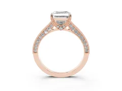 Asscher Cut Diamond Solitaire Ring Set in Rose gold with Milgrain-Edged Pavé Band and Prong Setting