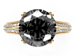 Fancy Black Round Cut Diamond Split Shank Pavé Engagement Ring Set in Yellow gold with Prong-Set Center Stone
