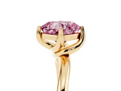 Fancy Pink Cushion Cut Diamond Solitaire Engagement Ring Set in Yellow gold with Classic Plain Band