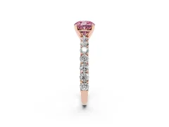 Fancy Pink Cushion Cut Diamond Solitaire Ring Set in Rose gold with Shared Prong Pavé Band
