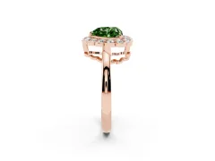 Fancy Green Heart Cut Diamond Halo Cluster Engagement Ring Set in Rose gold with Solitaire Band and Prong Setting