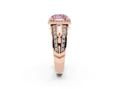 Fancy Pink Princess Cut Diamond Halo Ring Set in Rose gold with Double Pavé Split Shank