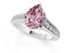 Fancy Pink Pear Cut Diamond Solitaire Pavé Engagement Ring Set in Silver with Prong Setting