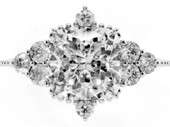 Cushion Cut Diamond Cluster Ring Set in Platinum with Beaded Band