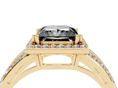Fancy Black Princess Cut Diamond Halo Ring Set in Yellow gold with Double Pavé Split Shank