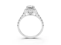 Radiant Cut Diamond Halo Engagement Ring Set in Silver with Pavé Band and Prong-Set Center