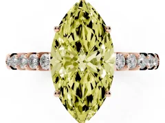 Fancy Yellow Marquise Cut Diamond Solitaire Engagement Ring Set in Rose gold with Pavé Band and Prong Setting