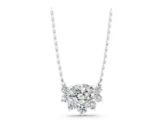 Oval Diamond Cluster Pendant Set in Silver with Prong-Set Round Accents