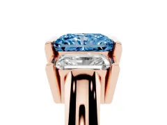 Fancy Blue Radiant Cut Diamond Three-Stone Channel Set Ring Set in Rose gold with Smooth Polished Band