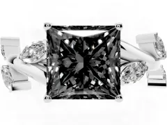 Fancy Black Princess Cut Diamond Solitaire Ring Set in Silver with Twisted Marquise Accent Band