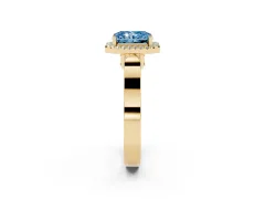 Fancy Blue Radiant Cut Diamond Halo Ring Set in Yellow gold with Pavé-Lined Split Shank Band