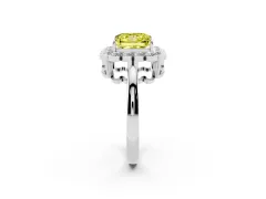 Fancy Yellow Princess Cut Diamond Halo Cluster Engagement Ring Set in Platinum with Solitaire Band and Prong Setting