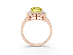 Fancy Yellow Princess Cut Diamond Halo Cluster Engagement Ring Set in Rose gold with Solitaire Band and Prong Setting