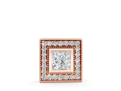 Princess Cut Square Halo Pendant Set in Rose gold with Bezel Setting and Side Detail