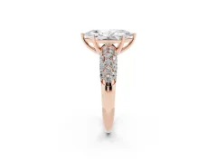 Marquise Cut Diamond Pavé Band Solitaire Ring Set in Rose gold with Close-Set Accent Stones and Prong Setting