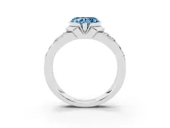 Fancy Blue Heart Cut Diamond Wide Channel Set Band Ring Set in White gold with Bezel Setting