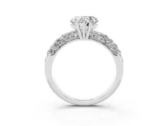 Heart Cut Diamond Pavé Band Solitaire Ring Set in Platinum with Close-Set Accent Stones and Prong Setting
