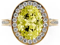 Fancy Yellow Oval Cut Diamond Halo Engagement Ring Set in Yellow gold with Accent Split Shank Band